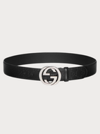 GUCCI Men's Belt with Interlocking G Buckle Signature Leather(Black)