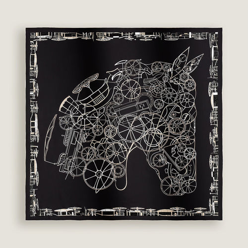 HERMES Complication Equestre Embroidered Scarf 90 | Hermès scarf (black)