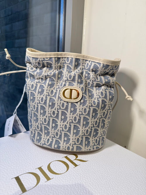 CHRISTIAN DIOR 30 Montaigne Mini Bucket Bag with Drawstring | Dior Bucket Bag (Blue)