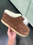 MIU MIU Suede and Shearling Slip-On Shoes(Brown)