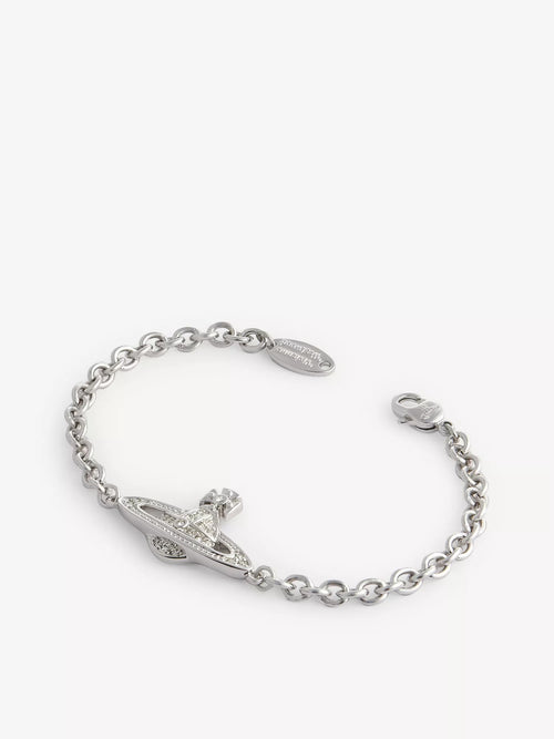 VIVIENNE WESTWOOD Mini Bas Relief Brass and Swarovski Crystal Chain Bracelet | Queen Mother Bracelet (Silver)