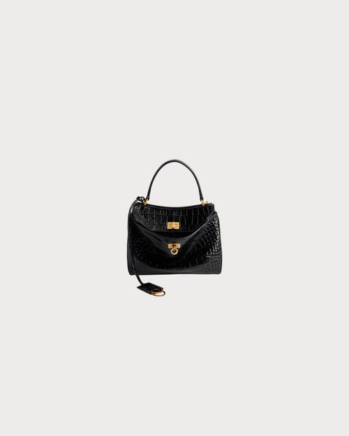 BALENCIAGA Women's Rodeo Mini Handbag Crocodile Embossed in Black