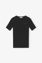 GANNI Black Soft Cotton Rib Short Sleeve T-Shirt | 短袖上衣 (黑色) - LondonKelly 英國名牌代購