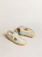 GOLDEN GOOSE Super - Star in white leather and suede with silver and gold leather star | 黃金鵝 Super - Star 白色皮革與麂皮搭配銀色與金色皮革星星(米白色) - LondonKelly 英國名牌代購