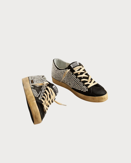 GOLDEN GOOSE Super - Star LTD with Swarovski crystals and black leather star | 黃金鵝 Super - Star LTD 搭配施華洛世奇水晶與黑色皮革星星(黑色) - LondonKelly 英國名牌代購