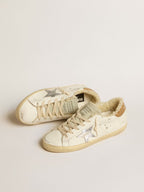 GOLDEN GOOSE Super - Star with silver leather star and crocodile - print leather heel tab | 黃金鵝 Super - Star 搭配銀色皮革星星與鱷魚紋皮革後跟標籤(白色) - LondonKelly 英國名牌代購