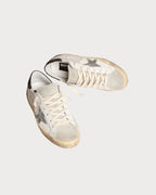 GOLDEN GOOSE Women's Super - Star with silver star and brown glitter heel tab | 黃金鵝 女款 Super - Star 搭配銀色星星與棕色亮片後跟標籤(白色) - LondonKelly 英國名牌代購