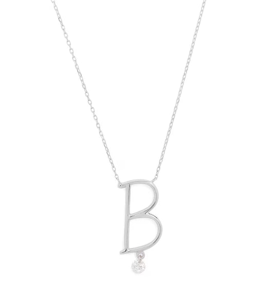 PERSEE White Gold and Diamond Alphabet B Necklace | 白金鑽石字母頸鏈 (白金款) - LondonKelly 英國名牌代購