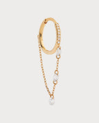 PERSEE Yellow Gold and Diamond Piercing Drop Chain Single Huggie Earring | 黃金鑽石穿式垂鏈單耳扣耳環 (黃金款) - LondonKelly 英國名牌代購
