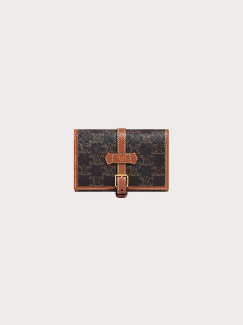 CELINE Jewelry Pouch Triomphe Canvas Calfskin(Tan)