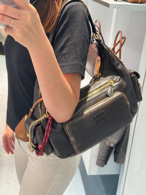 MIU MIU Pocket Nappa Leather Bag | 繆繆 手袋 (深咖啡色)