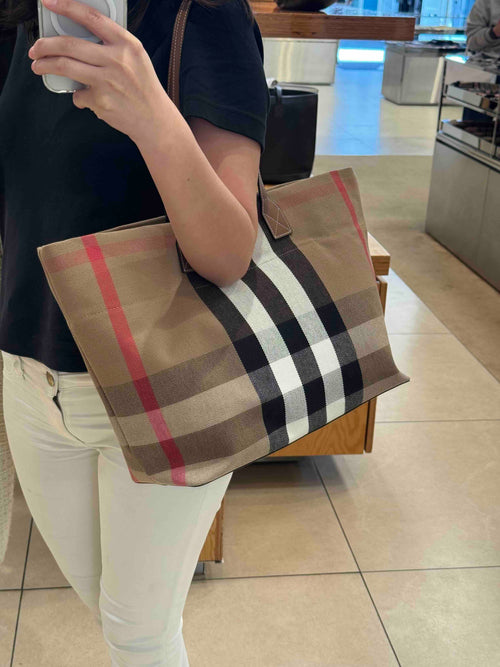 BURBERRY London Tote Check Bag(Taupe Brown)