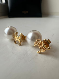 CELINE Triomphe Pearl Earrings | 賽琳 耳環 (金色)