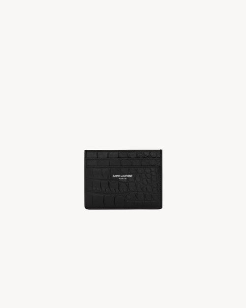 YSL SAINT LAURENT Saint Laurent Paris Credit Card Case in Crocodile-Embossed Leather (Black)