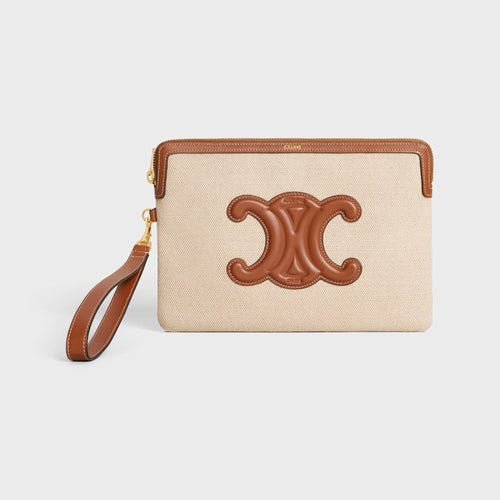 CELINE Small Pouch With Strap Cuir Triomphe In Textile | 賽琳 手袋 (米色) - LondonKelly 英國名牌代購