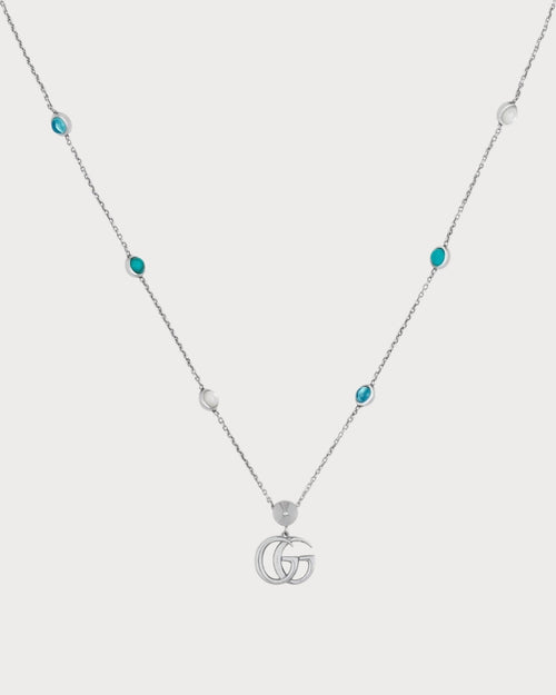 GUCCI Double G Mother of Pearl Necklace Silver Green | 古馳 頸鏈 (銀色/綠色) - LONDONKELLY 英國名牌代購