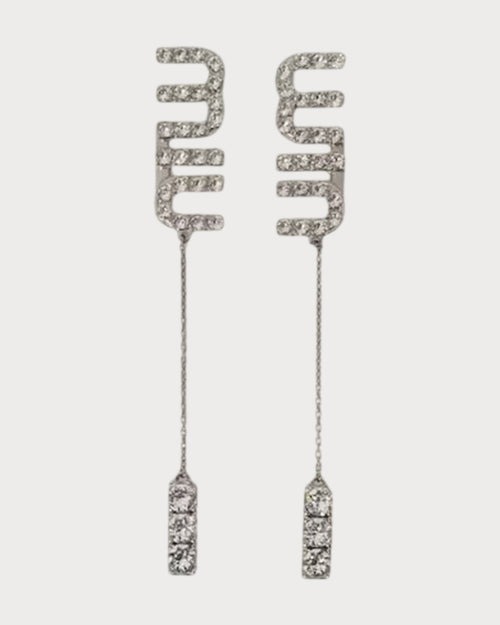 MIU MIU Pendant Earrings with Crystals | 繆繆 水晶吊嘴耳環 (銀色) - LondonKelly 英國名牌代購