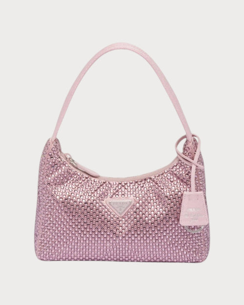 PRADA Satin Mini Hobo Bag with Crystals | 普拉達 手袋 (Pink)